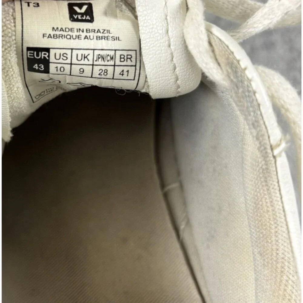 Veja White Green Leather Shoes Sneakers Mens Sz 10 Low Top Casual Lace Up Brazil
